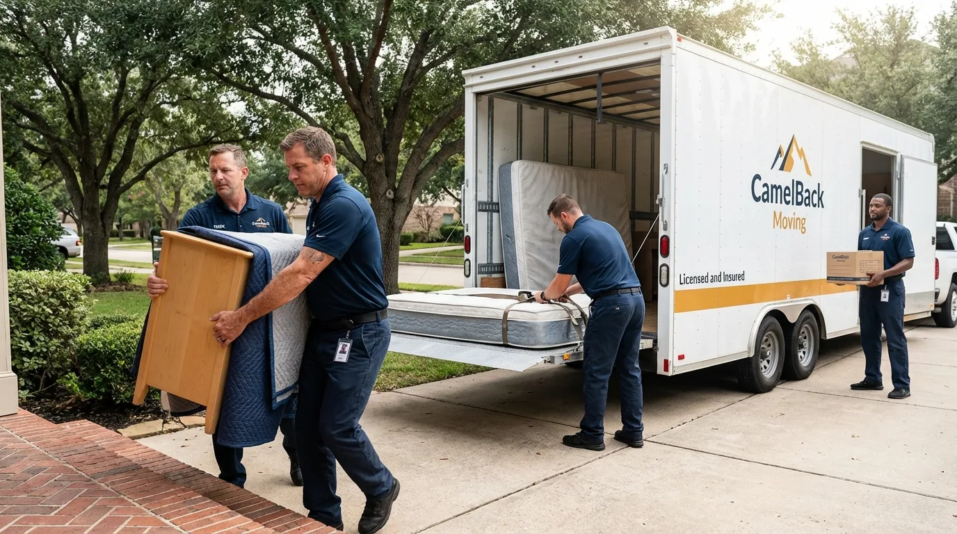 Crew loading residential truck for cross-state move from Marion, MA