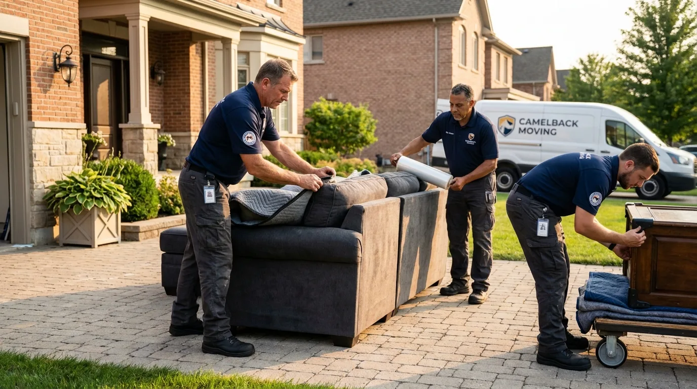 Large estate moving crew wrapping furniture in Marion, MA